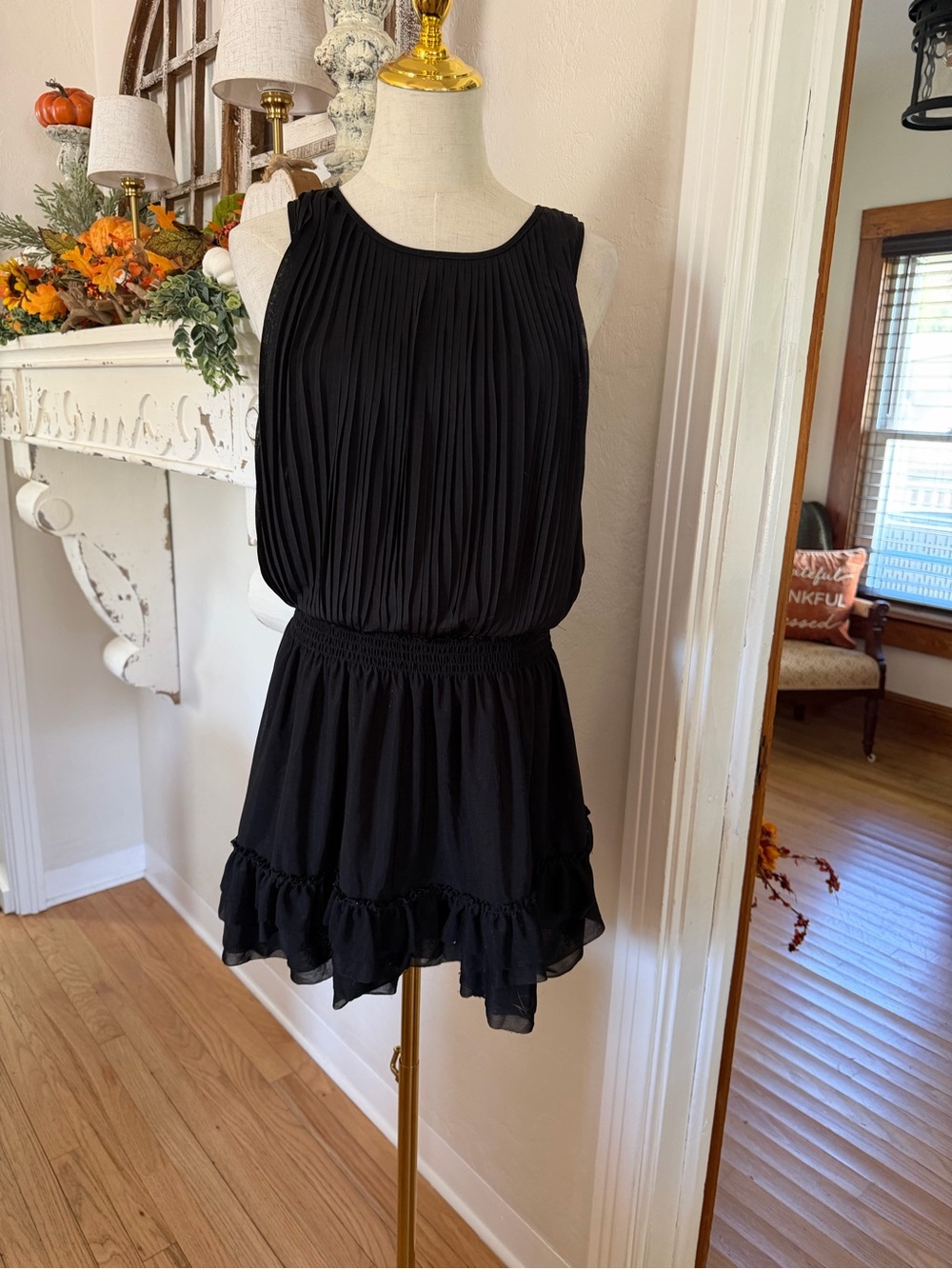 Miss Me Black Sleeveless Pleated Ruffle Hem Mini Dress
